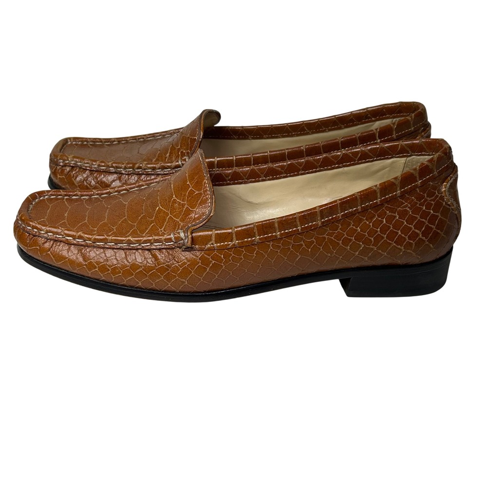Antonio Melani Bella Cognac Brown Croc Embossed Leather Loafers Womens 7M Brazil